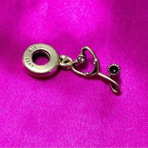 Pandora Silver Heart and Black Stone Charm